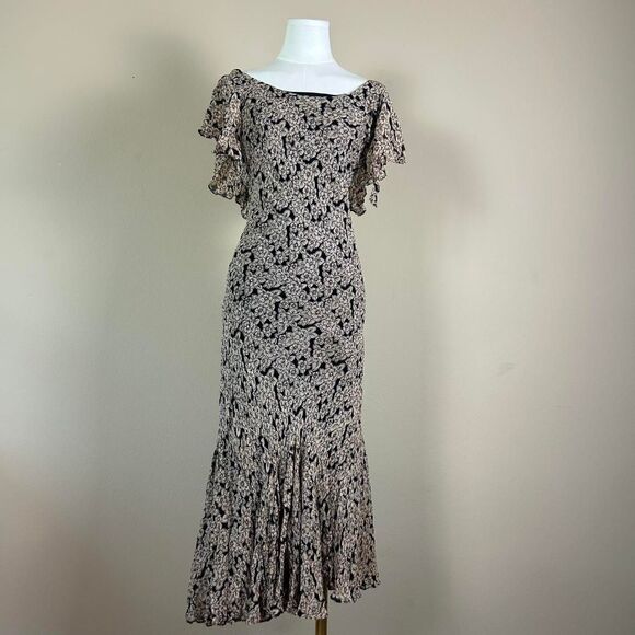 Dress Barn Beaded Whimsigoth Fairy Tan and Black Ruffle Sleeve Maxi Dress - Picture 2 of 6